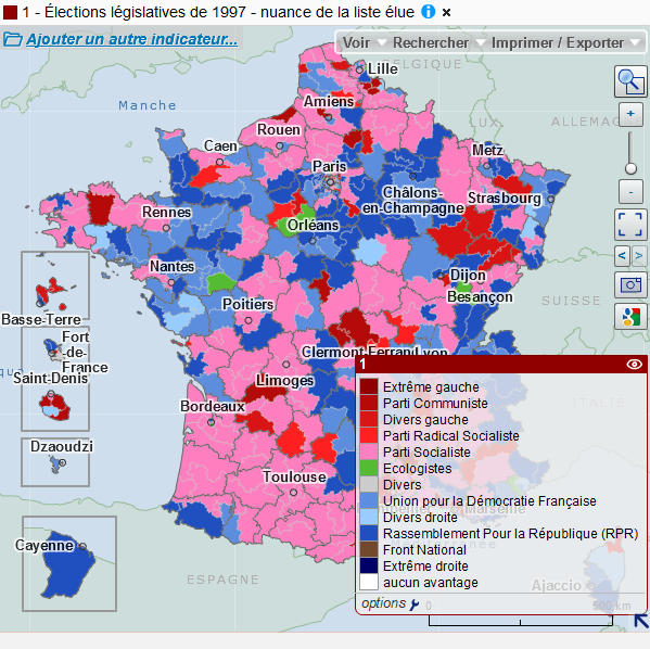 Cartographie nationale des résultats des élections législatives de 1997