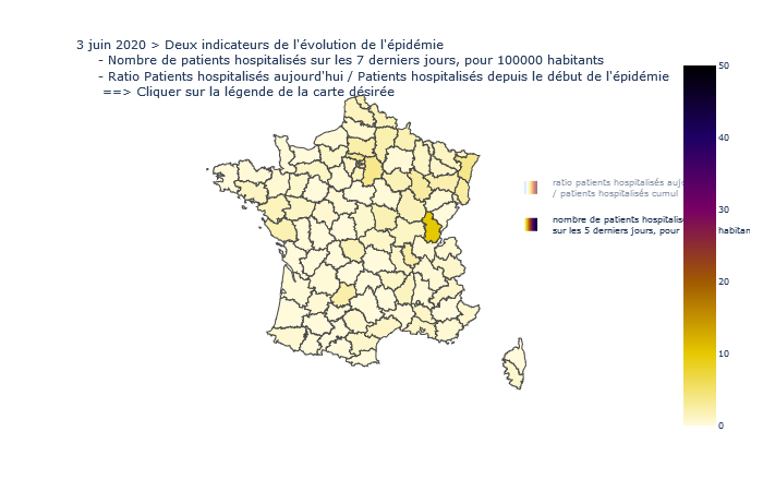 Deux indicateurs de tension  de l'épidémie dans les départements  - MAJ 3 juin 2020