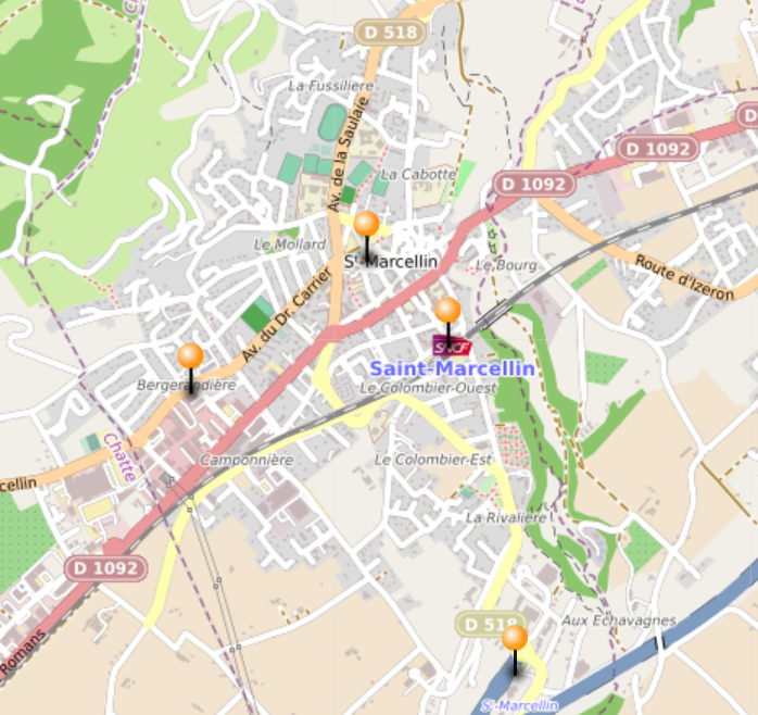 Carte des lieux de covoiturage à Saint-Marcellin