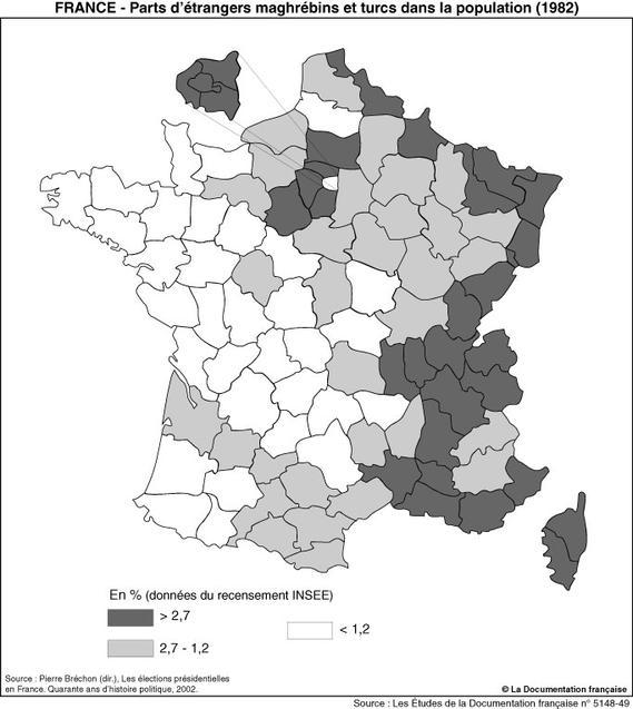 Population maghrébine et turque en France en 1982