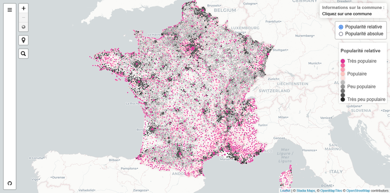 Popularité des communes sur Wikipedia 