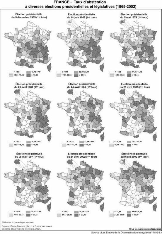 Élections présidentielles et législatives de 1965 à 2002 : taux d'abstention