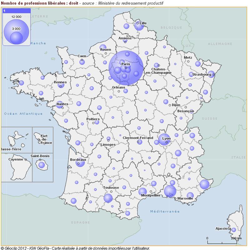 Professions libérales par département : droit