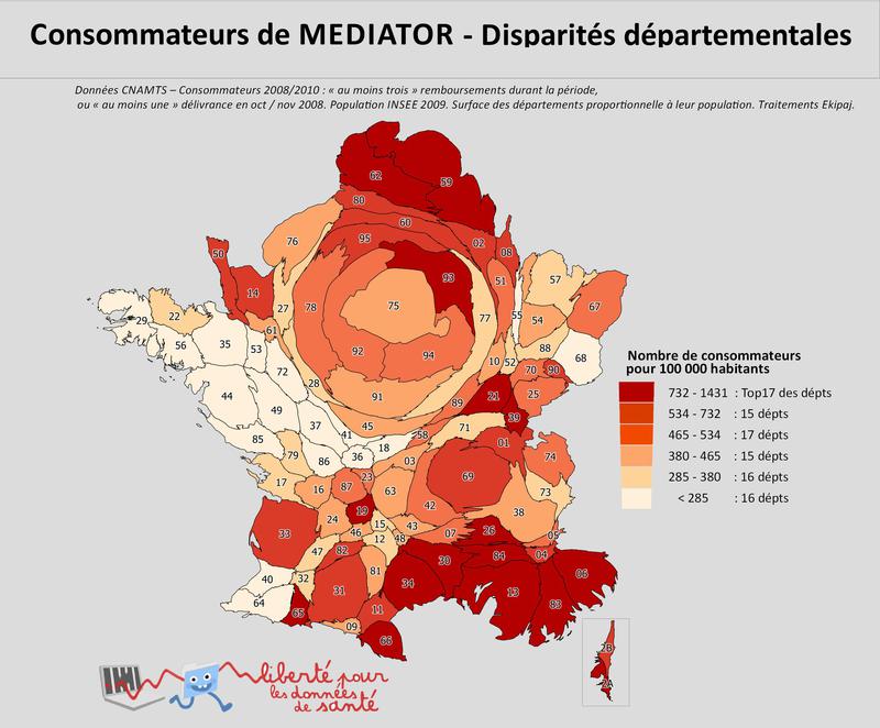 Cartogramme des consommateurs de MEDIATOR en France