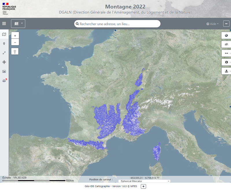 Carte interactive des communes soumises à la Loi montagne (1985) au COG 2022 (Carto2)
