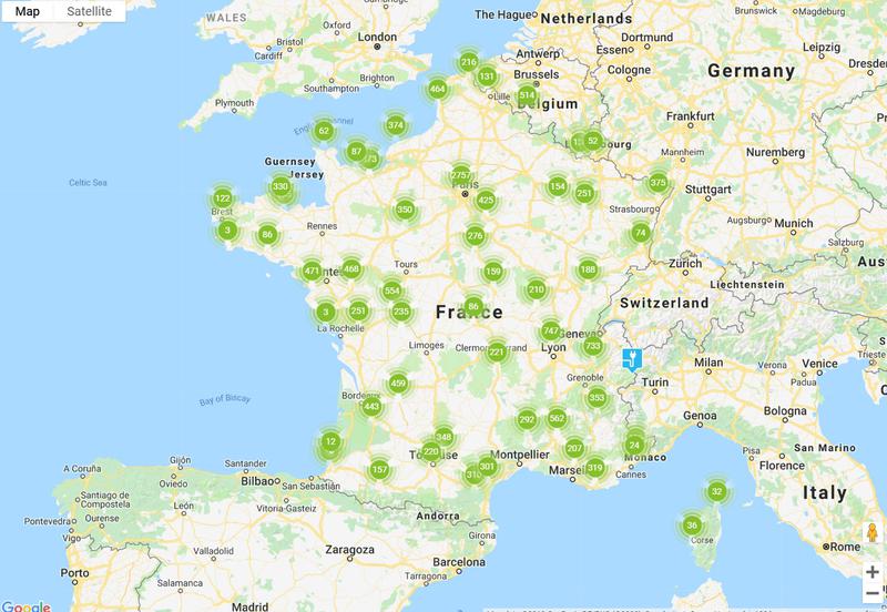 Carte des bornes de recharge de voiture électrique