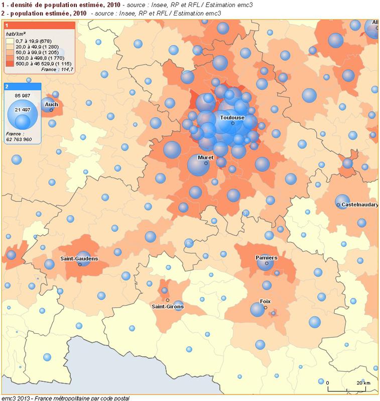Population et densité par code postal