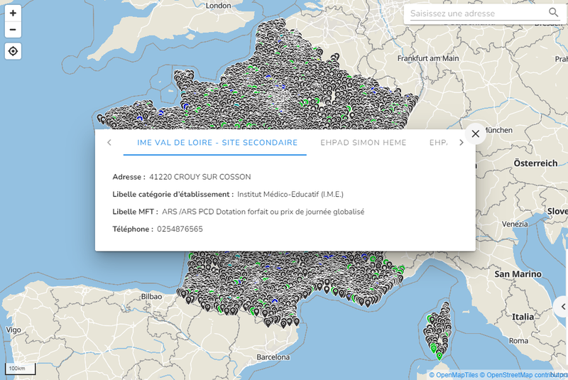 Carte des établissements du domaine sanitaire et social