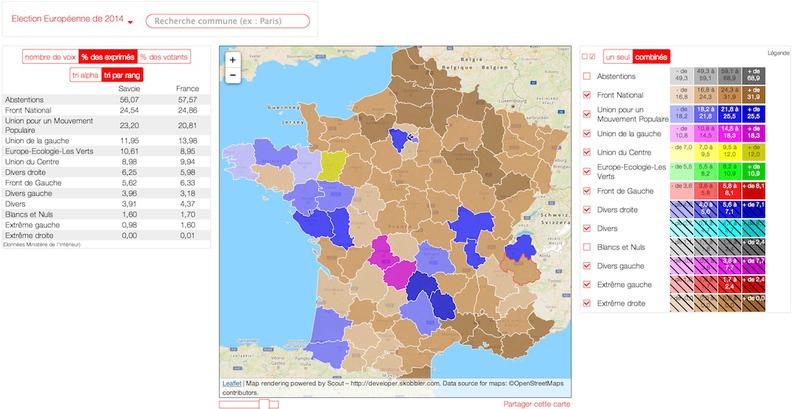 Carte interactive des résultats par communes, départements et régions
