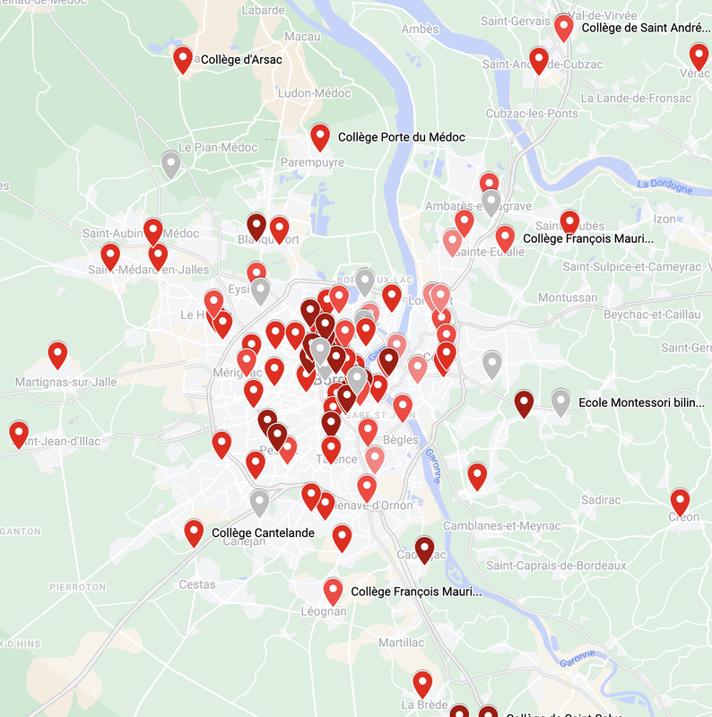 Carte des collèges de Gironde - Résultats au Brevet
