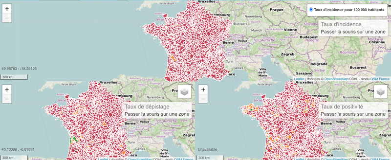 Taux d'incidence, de dépistage et de positivité COVID par EPCI sur une semaine glissante en France Métropolitaine