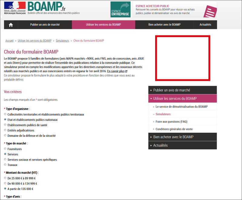 SIMULATEUR DE CHOIX DE FORFAIT POUR PUBLIER AU BOAMP