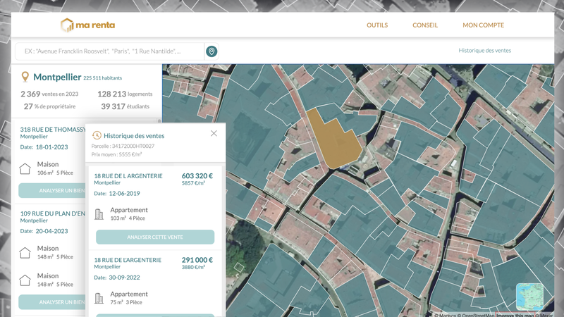 Carte de toutes les ventes immobilières passées