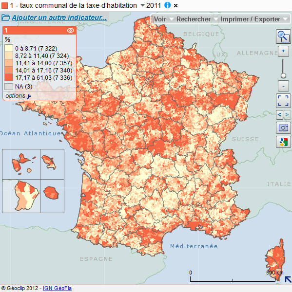 Cartographie des taux d'imposition de la taxe d'habitation