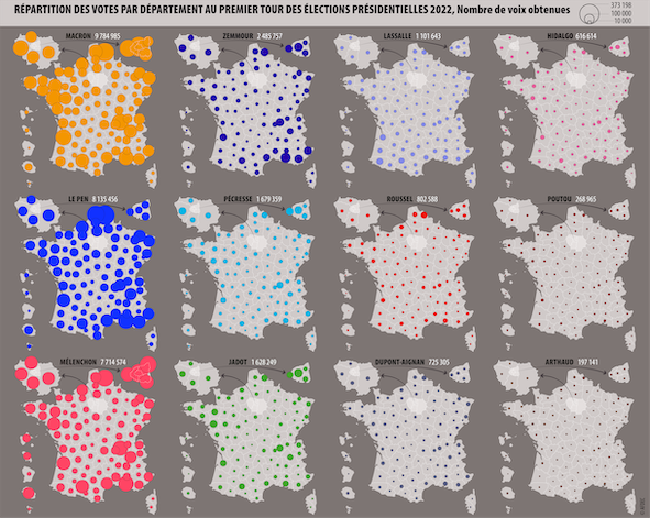 Cartographier le nombre de voix au premier tour de l'élection présidentielle 2022