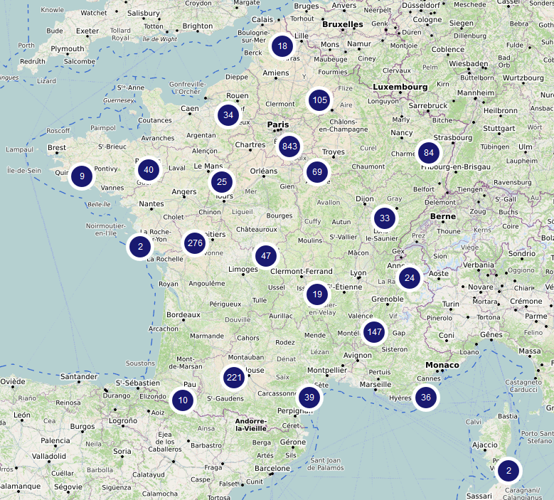 Cartographie UMap du fichier consolidé des bornes de recharge de véhicules électriques