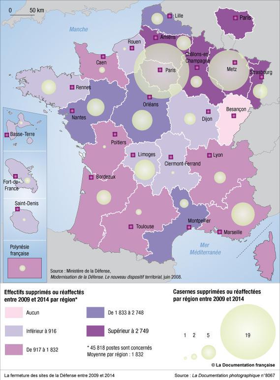 La fermeture des sites de la Défense entre 2009 et 2014
