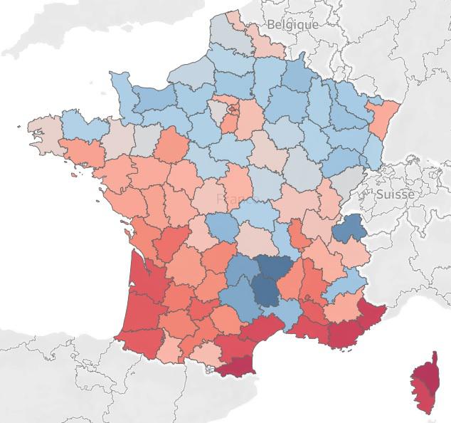Température moyenne mensuelle par département