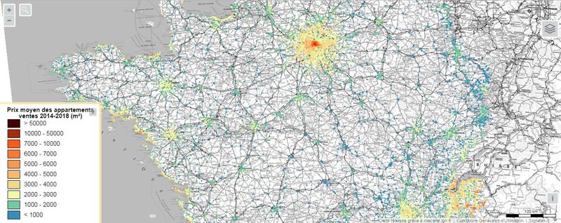 Prix moyen 2016-2018 au m²