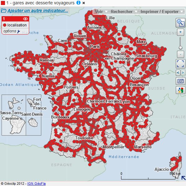 carte des gares avec desserte de voyageurs en France