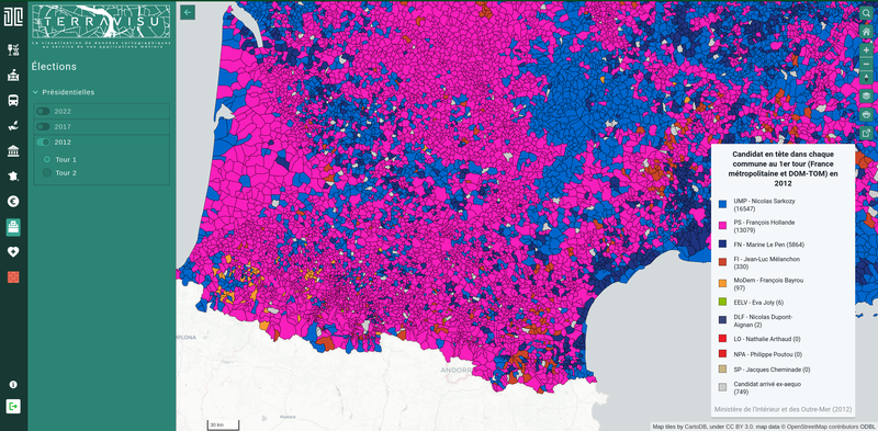 TerraVisu - Présidentielles 2012 (résultats du 1er tour)