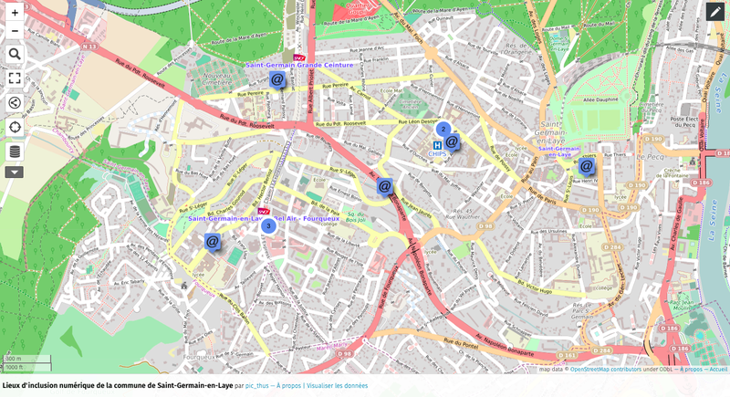 Datavisualisation cartograhique des lieux d'inclusion numérique de la commune de Saint-Germain-en-Laye