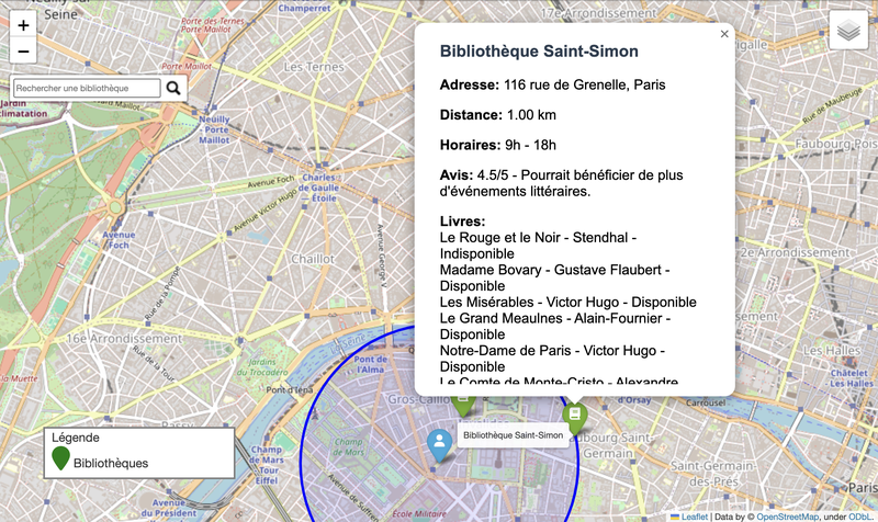 Code source carte interactive bibliothèque en France