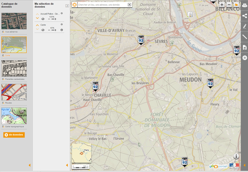 Visualisation Géoportail des accueils Police et Gendarmerie du RGE