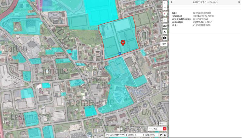 Les permis de construire, démolir, aménager SITADEL sont visualisables dans Géofoncier