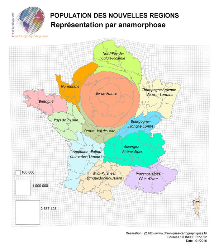 Anamorphose de la population dans les nouvelles régions françaises