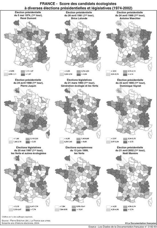 Élections présidentielles et législatives de 1974 à 2002 : résultats des écologistes