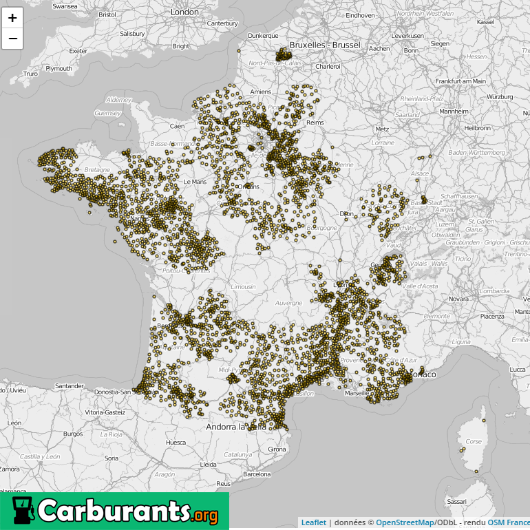 Carte de France des Bornes de Recharge pour Véhicules Électriques
