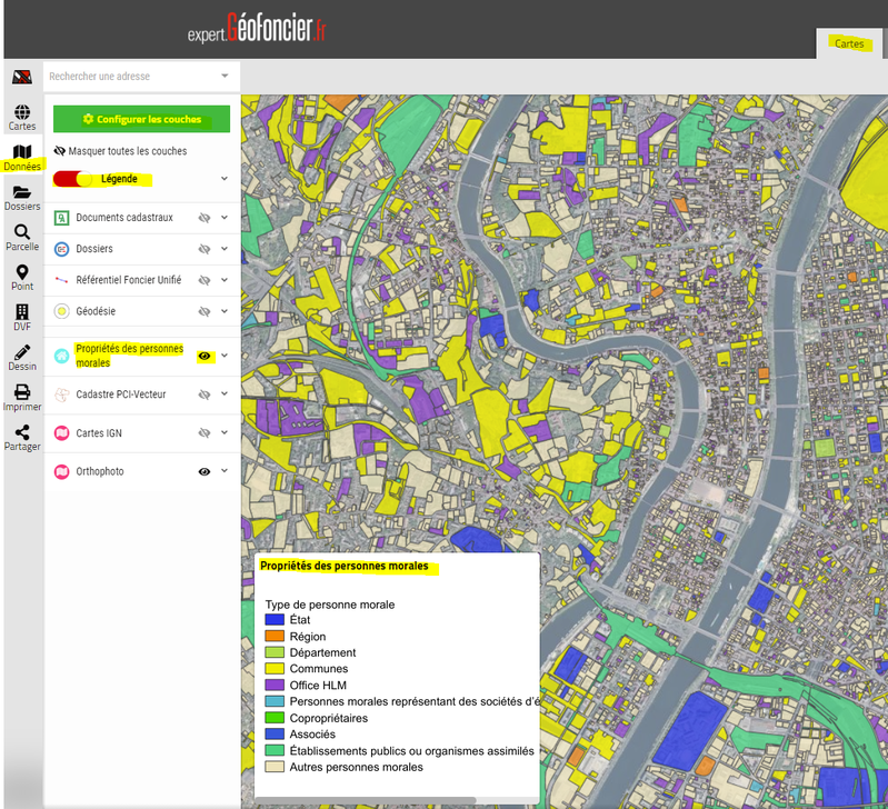 Toutes les propriétés des personnes morales sont dans Géofoncier