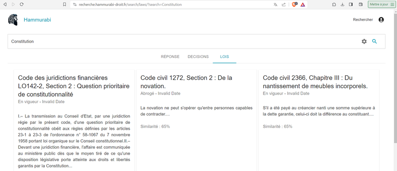 Combinaison IA générative et recherche sémantique appliquée au droit français