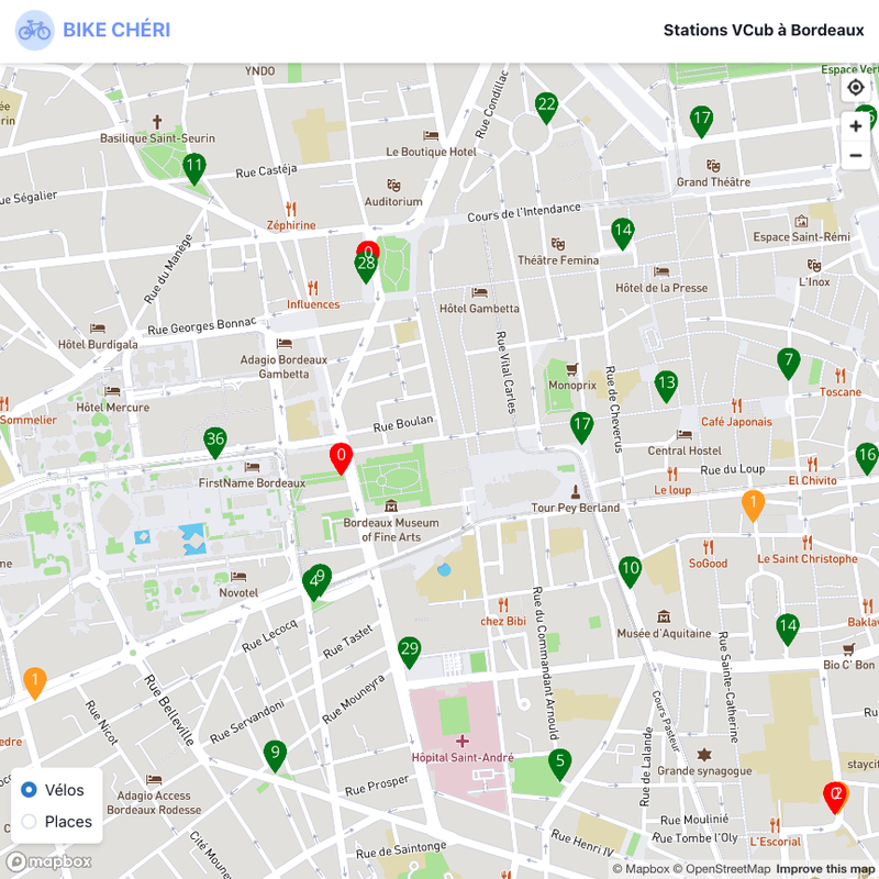 Carte et disponibilité des Le Vélo à Bordeaux