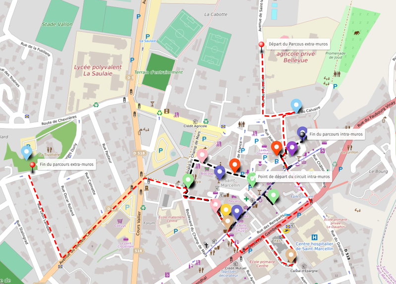 Cartographie d'un parcours de point d'intérêt de Saint-Marcellin