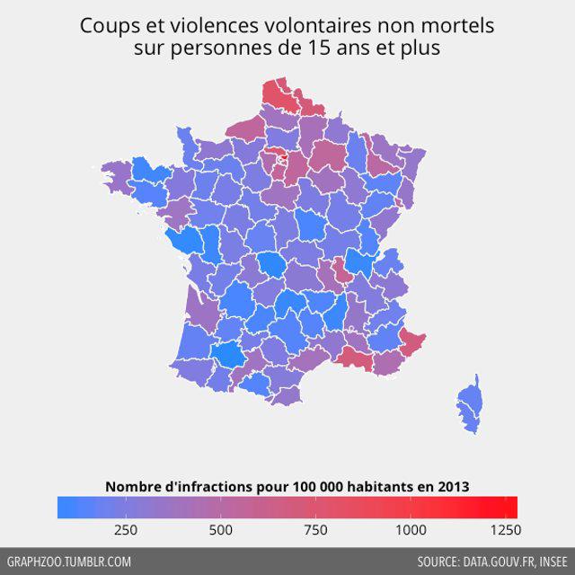 Distribution spatiale des infractions constatées par la police et la gendarmerie en France métropolitaine en 2013