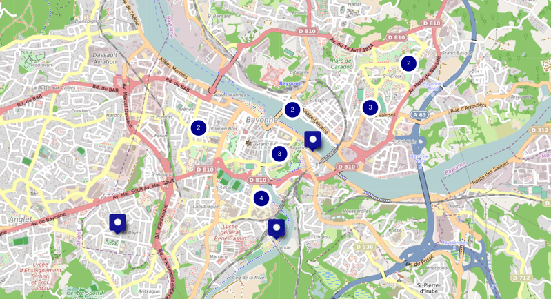 Carte des défibrillateurs de la ville de Bayonne