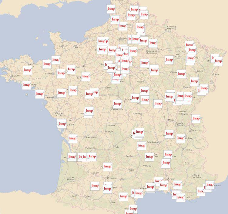 visualisation sur le Géoportail des sites de fouille 