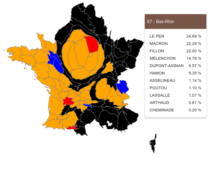 Cartogramme des résultats du premier tour