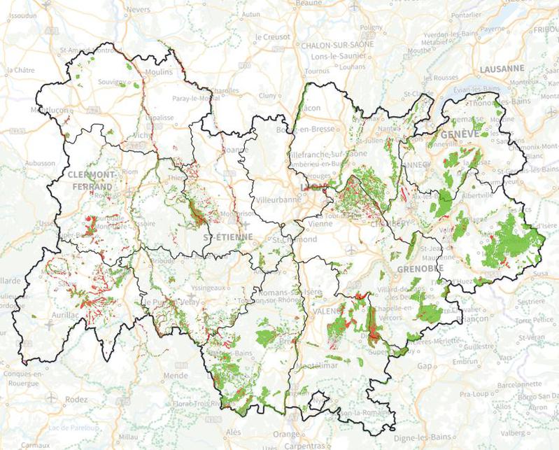 Carte des habitats naturels et semi-naturels des sites Natura 2000 en Auvergne-Rhône-Alpes