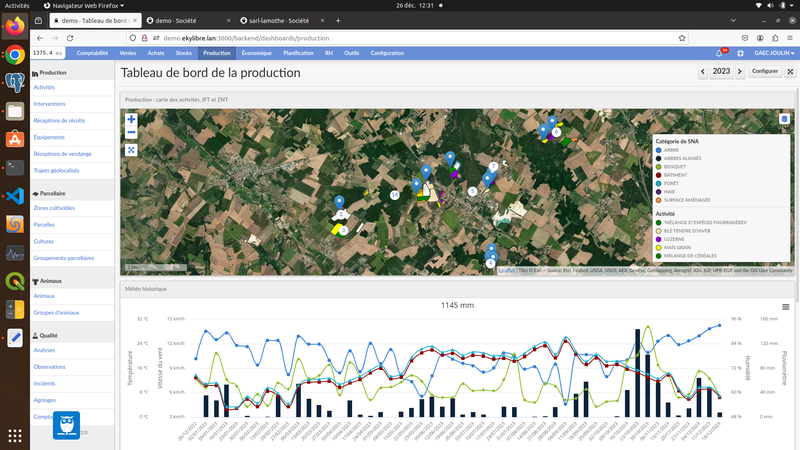 Historique météorologique sur une parcelle / une exploitation ou durant une intervention agricole.