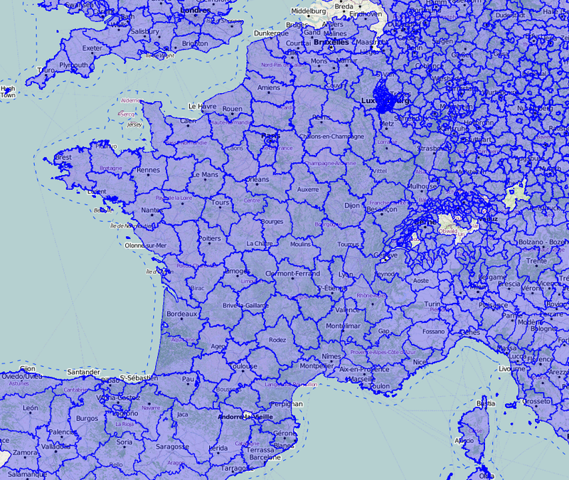 Visualisation des départements dans OpenStreetMap