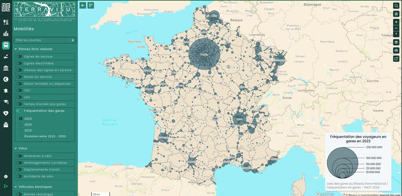 TerraVisu - Fréquentation des voyageurs en gares en 2023