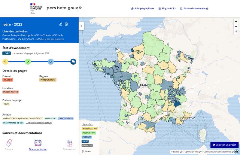 Carte de suivi des projets PCRS