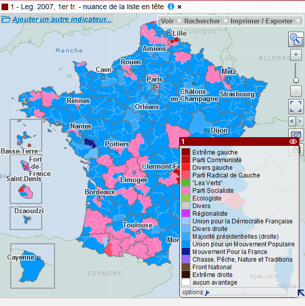 Cartographie nationale des résultats des élections législatives de 2007