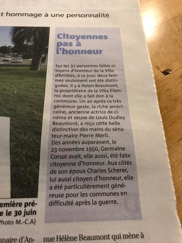 Article de Nice Matin du 8 mars 2022 sur les citoyennes d'honneur
