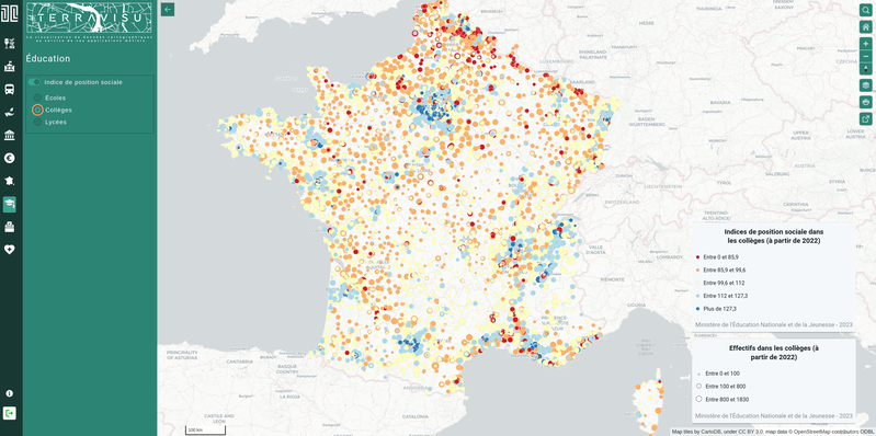 TerraVisu - Indice de position sociale dans les collèges (à partir de 2022)