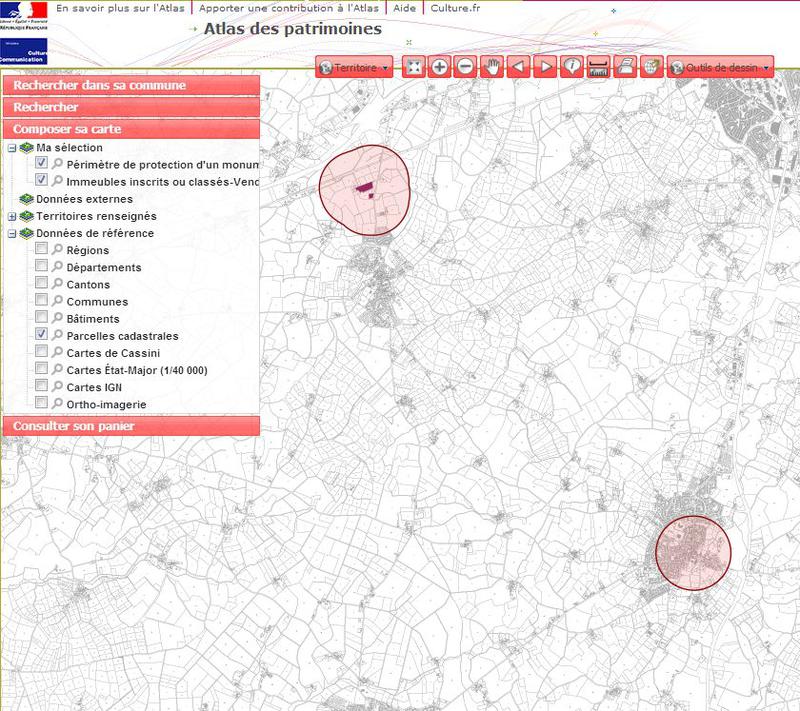 Visualisation sur fond Géoportail de l'Atlas des Patrimoines