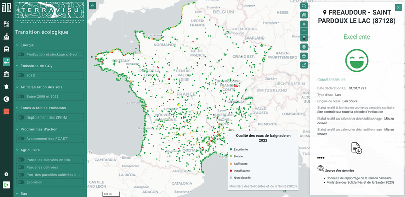 TerraVisu - Qualité des eaux de baignade en 2022